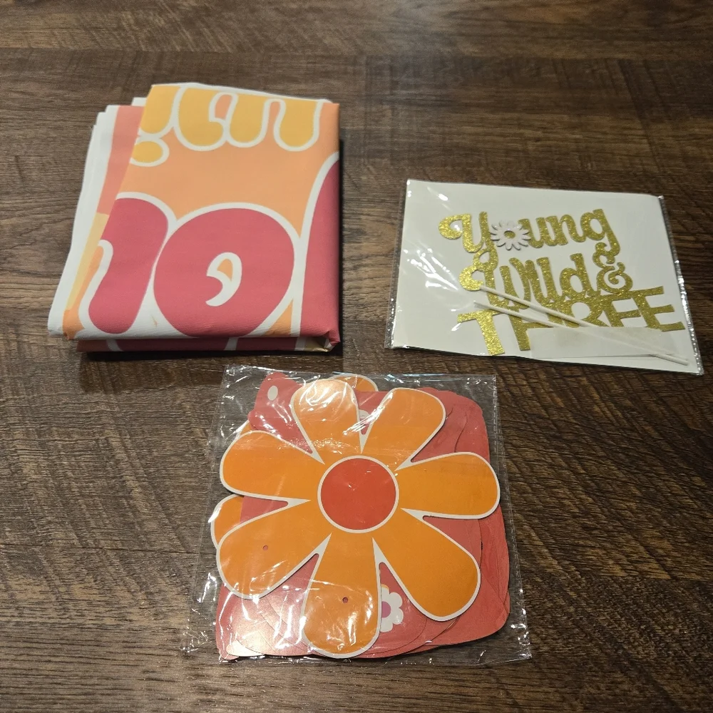 Young Wild & Three 3 Birthday Party Supplies Celebration Decor Cake Topper Signs